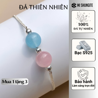 Lắc tay bạc 2 viên thạch anh thiên nhiên phụ kiện thời trang, trang sức vòng tay silver phong thuỷ Mi Shungite