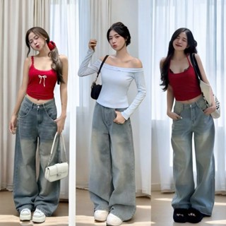 Quần Jean Nữ Mầu RETRO Ống Rộng Wash Vintage Dáng Suông Lưng Cao Phong Cách Ulzzang Hàn Quốc 2024