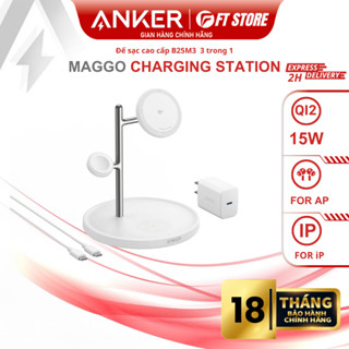 Đế sạc nhanh Anker B25M3 3 vùng QI2 15W sạc dành cho điện thoại, tai nghe, đồng hồ nhà TÁO - BH18TH