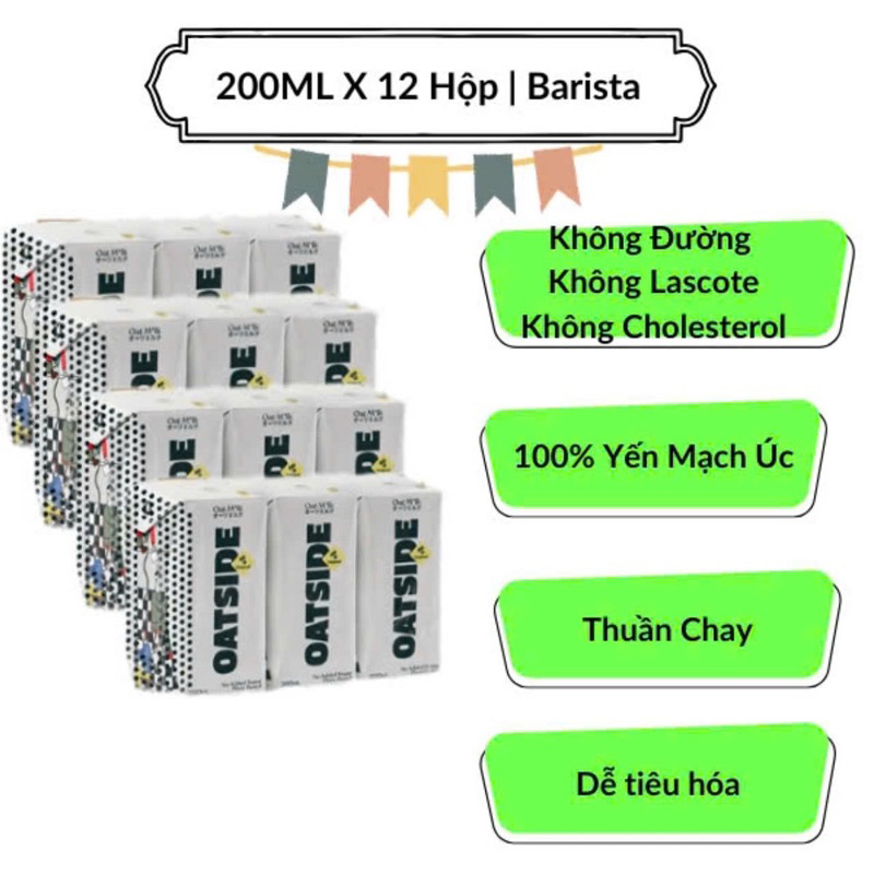 [Hoả tốc] 12 hộp 200ml Sữa yến mạch thuần chay không đường Oatside barista