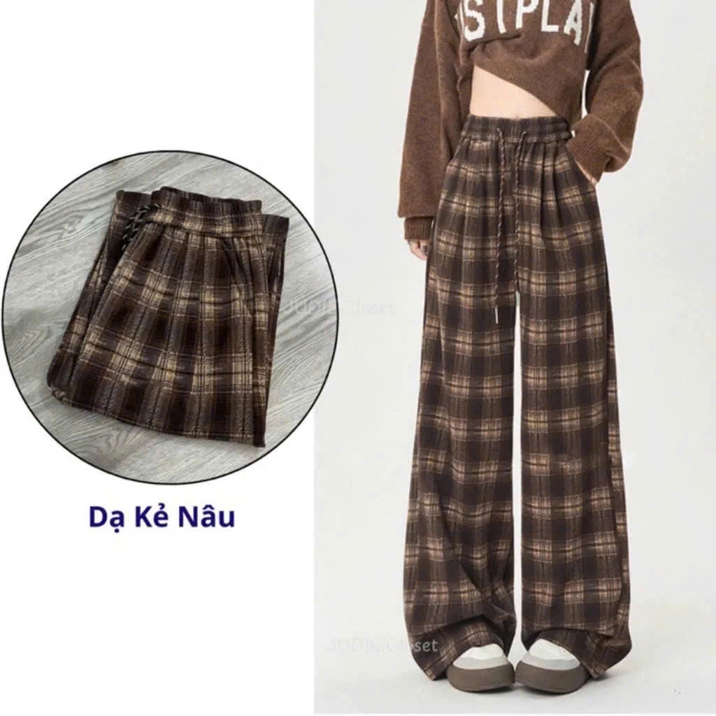 [HÀNG XỊN] Quần Ống Rộng Nữ Chất Dạ Đẹp siêu Mềm Mịn,Co Giãn ,Kẻ Caro MA702 | BigBuy360 - bigbuy360.vn