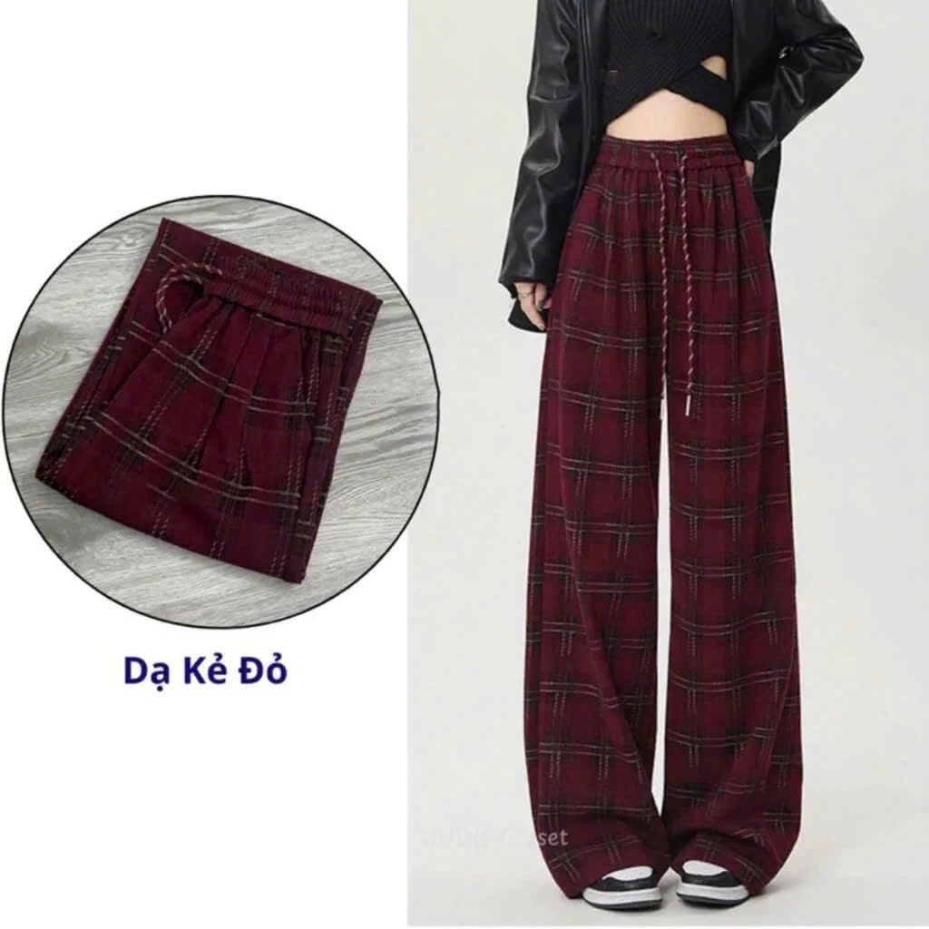 [HÀNG XỊN] Quần Ống Rộng Nữ Chất Dạ Đẹp siêu Mềm Mịn,Co Giãn ,Kẻ Caro MA702 | BigBuy360 - bigbuy360.vn