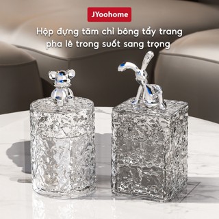 Hộp Đựng Tăm Chỉ Xỉa Răng, Tăm Bông JYoohome Hộp Chia Ngăn Pha Lê Gấu Thỏ Sang Trọng Đựng Bông Tai
