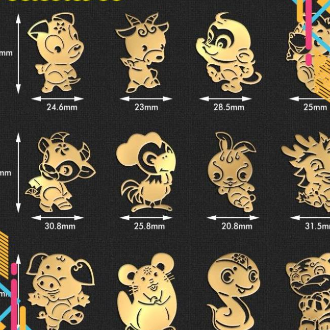 12 con giáp mạ vàng bằng miếng dán linh phù