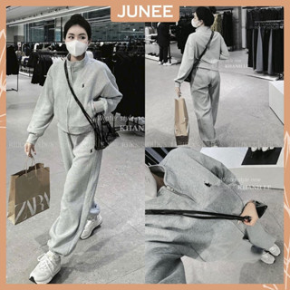 Set Bộ Đồ Nữ Áo Khoác Dài Tay Khóa Kéo Chất Nỉ Hình Thêu Ngựa Mix Quần Dài Bo Ống Freesize B312213