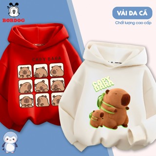Áo hoodie bé trai BOBDOG 2025, combo áo hoodie vải da cá in hình CAPYBARA dễ thương cho bé