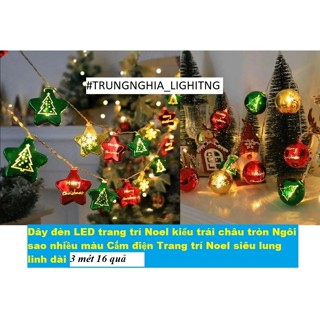 Dây đèn LED trang trí Noel kiểu trái châu tròn Ngôi sao nhiều màu DÂY DÀI 3 MÉT 16 QUẢ Cắm điệN
