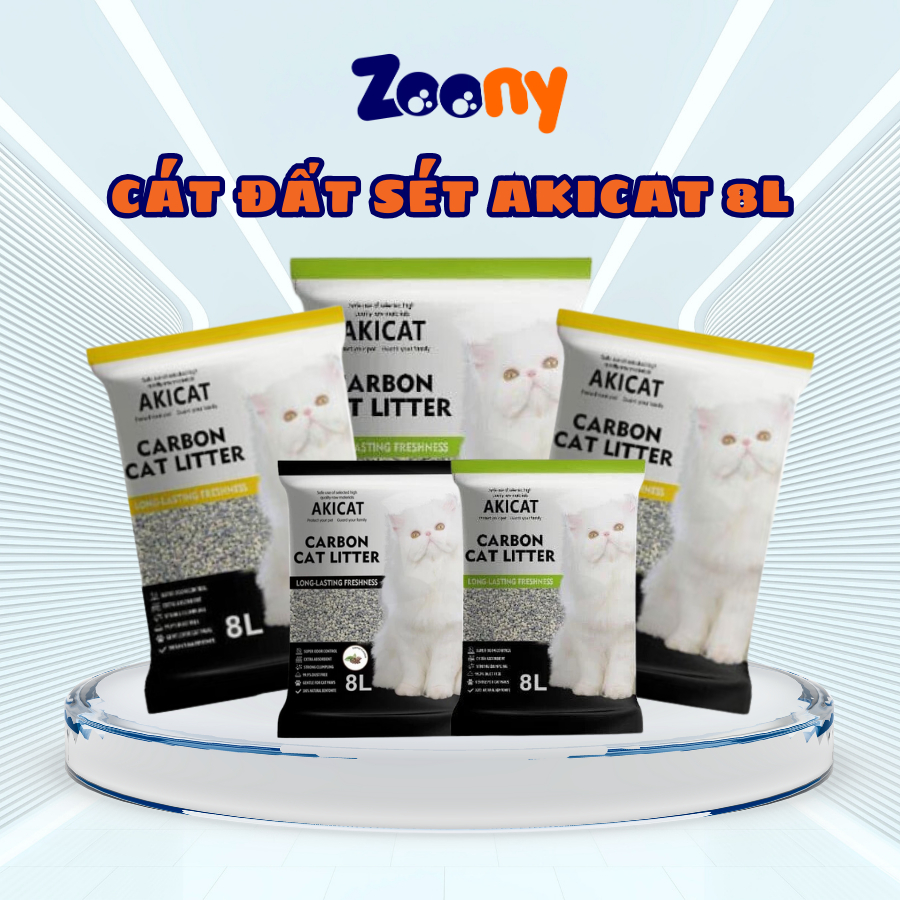 Cát đất sét vệ sinh cho mèo AKICAT carbon 8L, thấm hút, vón tốt