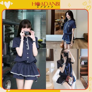 Jumpsuit kẻ cổ tàu viền ren sang chảnh đồ liền thân đính nơ thiết kế đi làm đi chơi siêu xinh