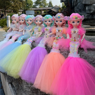  Búp bê nàng tiên cá PHẦN MỀM Quần áo 45cm Quà tặng sinh nhật có thể thay thế 24 khớp nối đầy màu sắc Váy cưới Búp bê 