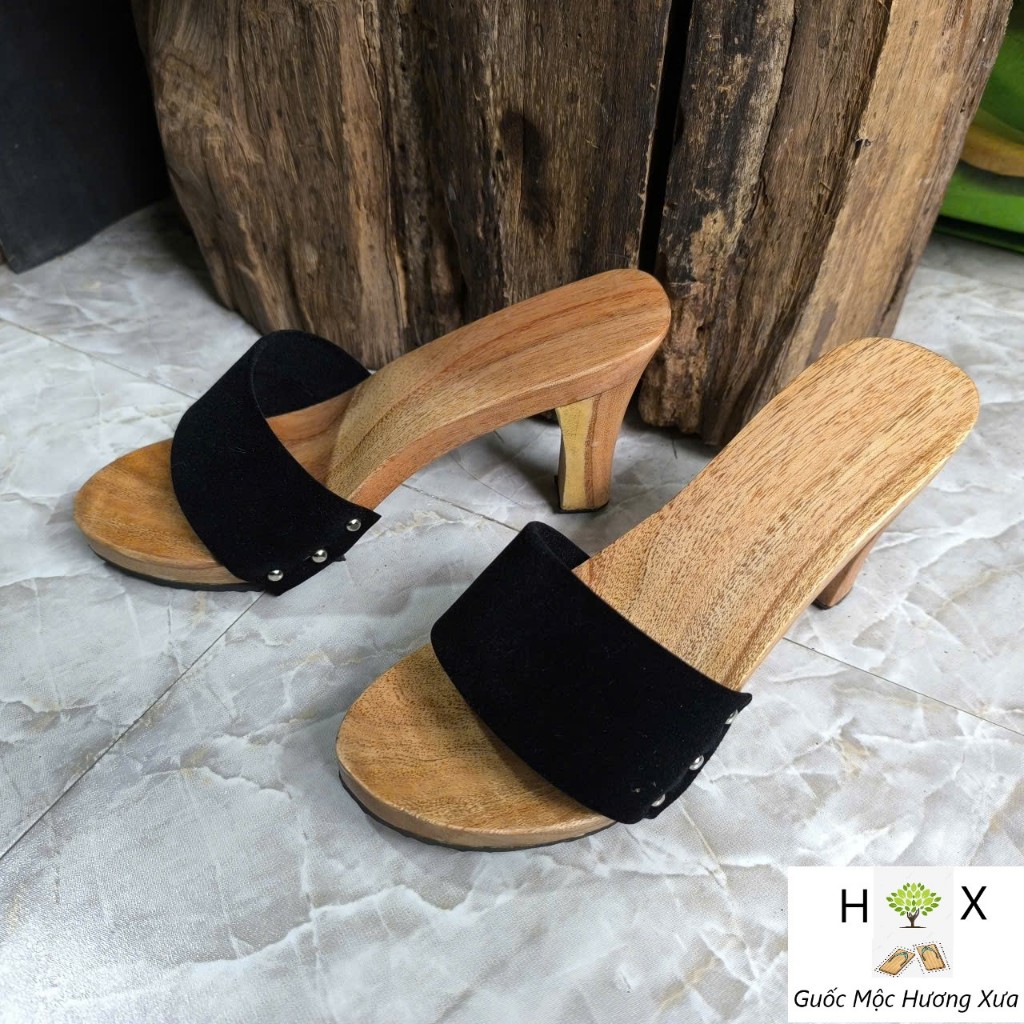 Guốc Gỗ Guốc Mộc Cao 9 Phân Đế Vuông ( đế cao su 2 lớp )