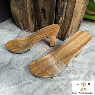 Guốc Gỗ Guốc Mộc Cao 9 Phân Đế Vuông ( đế cao su 2 lớp )