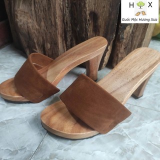 Guốc Gỗ Guốc Mộc Cao 9 Phân Đế Vuông ( đế cao su 2 lớp )