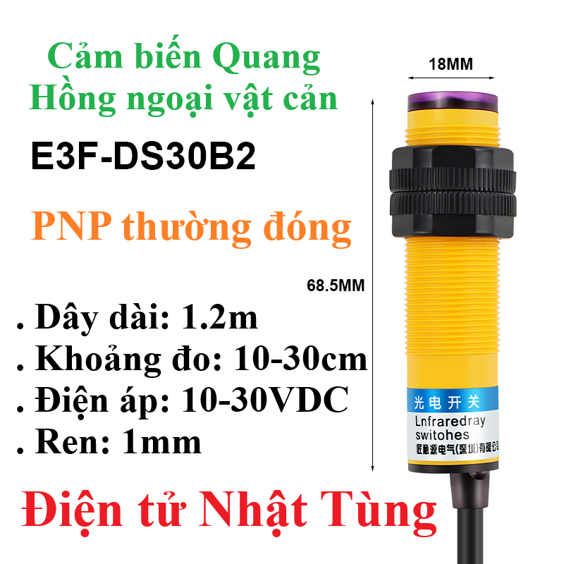 CẢM BIẾN QUANG E3F-DS30C2 NPN, E3F-DS30B2 PNP HỒNG NGOẠI THƯỜNG ĐÓNG