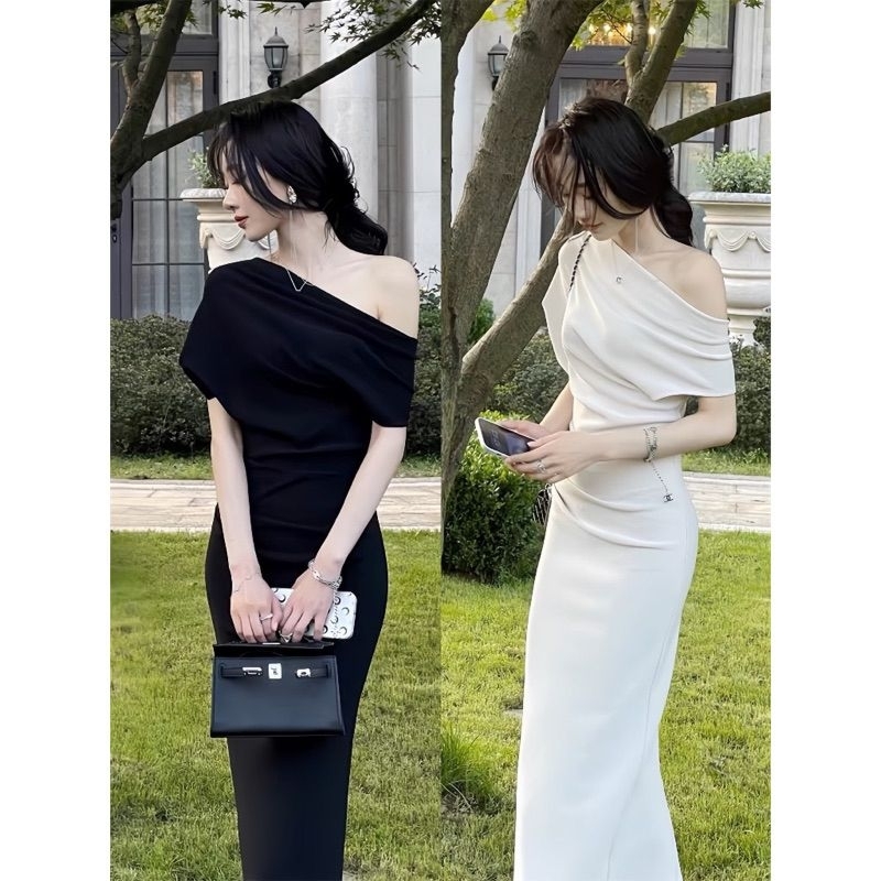 Váy trễ vai, đàm body lệch vai dáng dài xẻ tà sau dự tiệc, đi chơi tết sang chảnh(0002463). | BigBuy360 - bigbuy360.vn