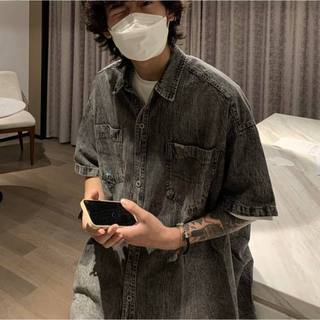Áo Sơ Mi Loang Chất Denim Hai Túi, Thời Trang Nam Nữ Unisex, Phong Cách Hàn Quốc (Ảnh Thật Shop Chụp )