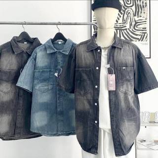 Áo Sơ Mi Loang Chất Denim Hai Túi, Thời Trang Nam Nữ Unisex, Phong Cách Hàn Quốc (Ảnh Thật Shop Chụp )