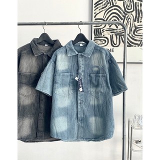 Áo Sơ Mi Loang Chất Denim Hai Túi, Thời Trang Nam Nữ Unisex, Phong Cách Hàn Quốc (Ảnh Thật Shop Chụp )