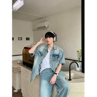 Áo Sơ Mi Loang Chất Denim Hai Túi, Thời Trang Nam Nữ Unisex, Phong Cách Hàn Quốc (Ảnh Thật Shop Chụp )