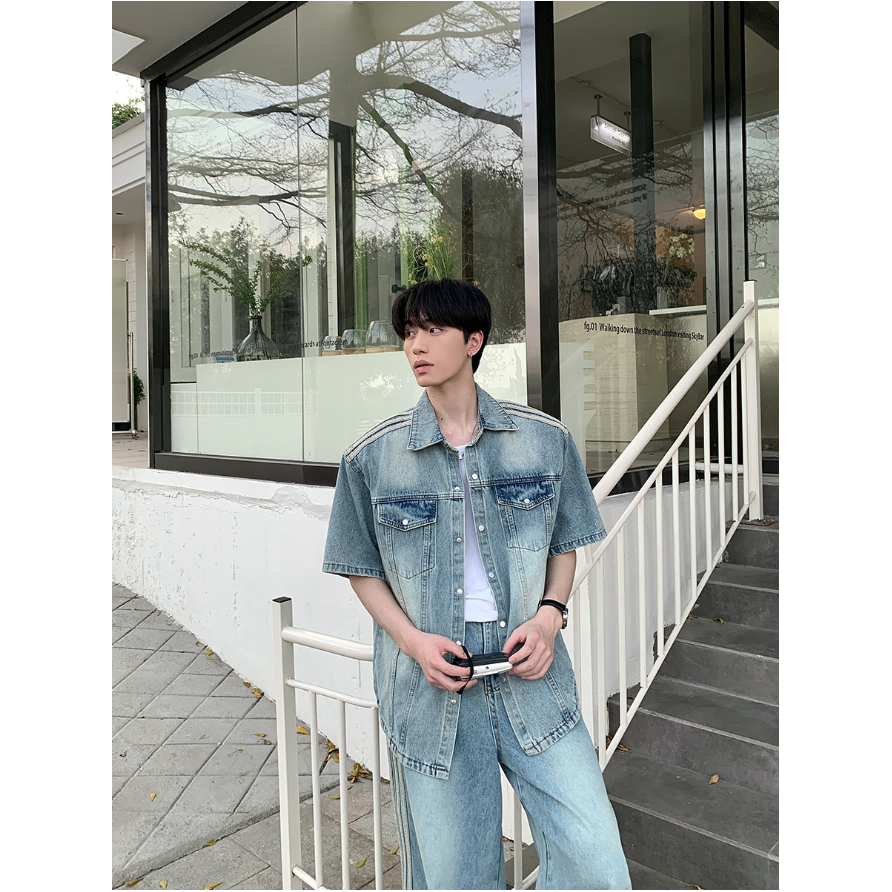 Áo Sơ Mi Loang Chất Denim Hai Túi, Thời Trang Nam Nữ Unisex, Phong Cách Hàn Quốc (Ảnh Thật Shop Chụp )