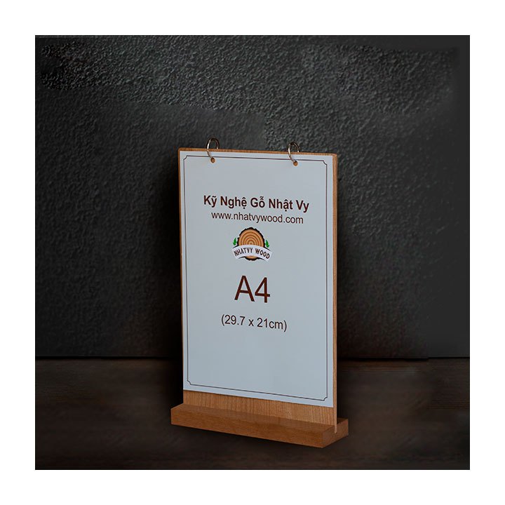 Standee để bàn bằng gỗ Sồi, Bảng menu để bàn cao cấp A4-NV4103