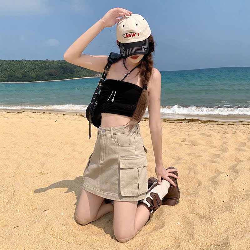 Chân Váy KaKi Chữ A Túi Hộp Phong Cách Hàn Quốc Có Quần Trong Lên From Xinh MA603 | BigBuy360 - bigbuy360.vn