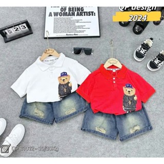 Sale lẻ size> Bộ cộc Jean Áo in Gấu, khủng long siêu dễ thương, áo cotton tàu mềm mịn co giãn thoải mái, quần Jean mềm