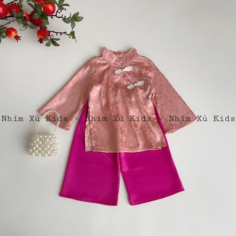 [4-28kg] Bộ Lam Gấm Cổ Tàu NHÍM XÙ KIDS Cho Bé Gái 2 Tháng - 8 Tuổi S026