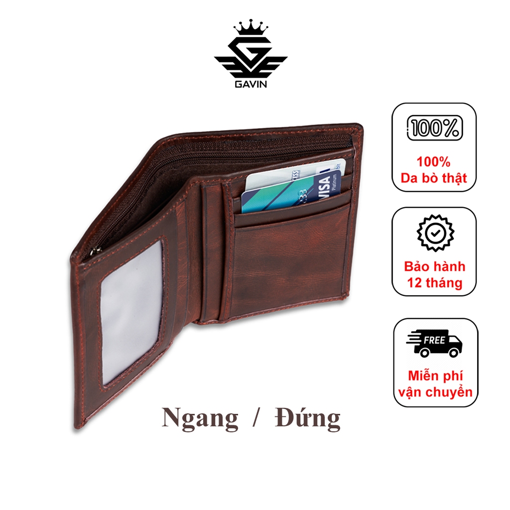 Ví Nam Cao Cấp Bóp Da Bò Pullup Wax Đựng Giấy Tờ Cũ Thương Hiệu Gavin