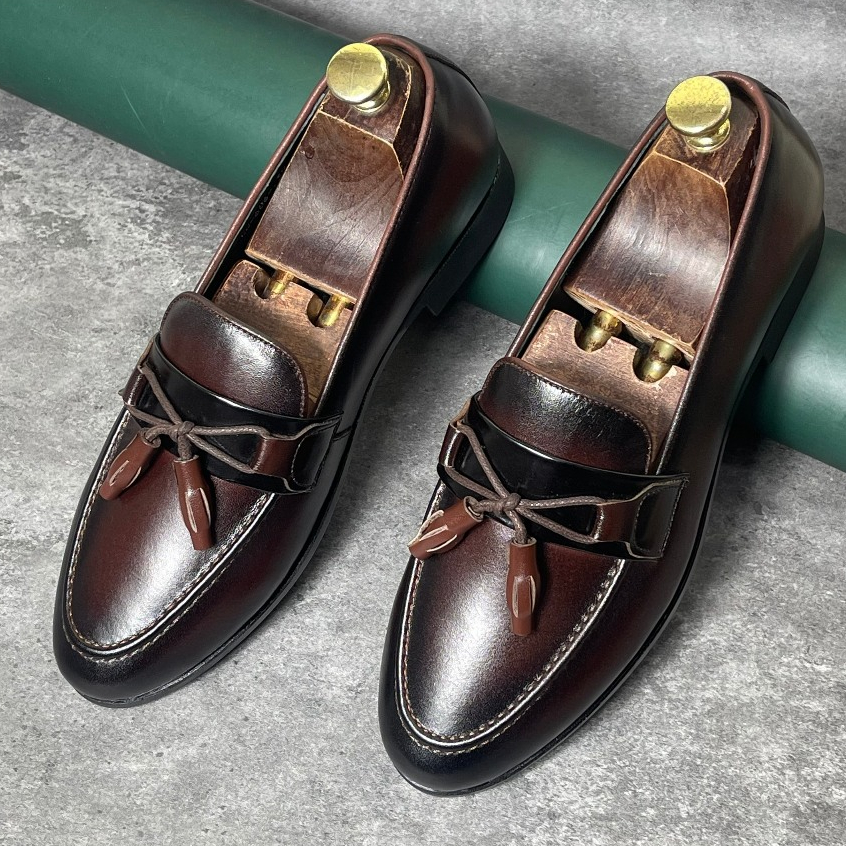 Giày Lười Nam Cao Cấp - Da Bò Đế mềm êm ái  - Họa tiết Chuông KHÂU ĐẾ - BH 12 tháng  GL03 NN