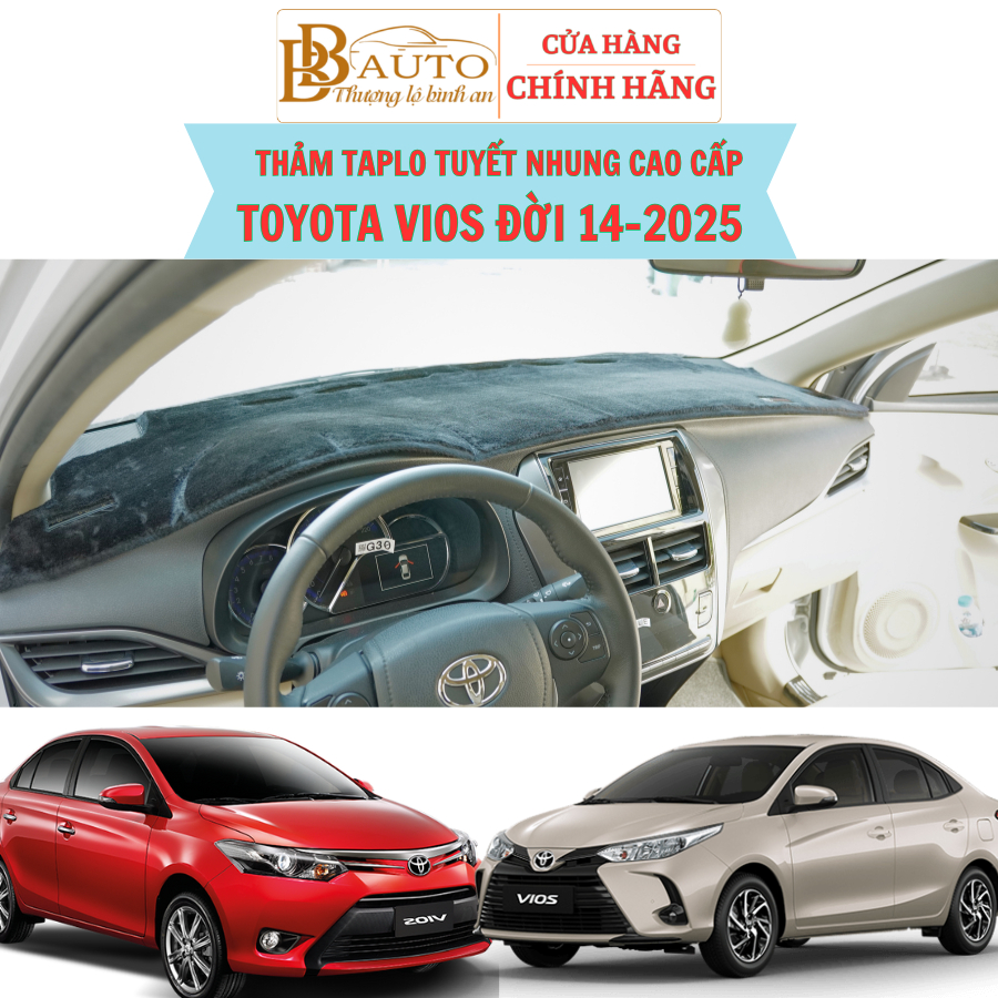 Toyota Vios - thảm Taplo Tuyết Nhung dùng cho xe Toyota Vios đời xe 2014-2018, 2019-2024, thảm mềm, 