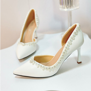  Giày Cao Gót Đi Tiệc Cưới Cô Dâu _Hở Hông Viền Ngọc Mới _8 Phân Nữ Shoes shoes nữ 