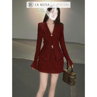 Set Dạ Tiểu Thư La Rosa Áo Cổ V Tay Loe Ôm Eo Phối Chân Váy Chữ A Tôn Dáng Phù Hợp Mặc Tiệc, Giáng Sinh, Lễ Tết S763