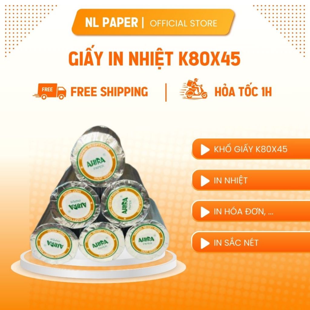 Giấy in nhiệt K80 K58 (Pos,taxi) Giấy In Bill K80 - Cuộn Lẻ Đường Kính 45mm
