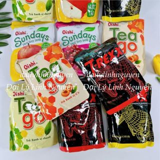 Nước oishi Tea Go, Sunday, T-Rex vị chanh, đào, táo, nho, vải (gói 180ml) kèm ống hút