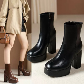 [ Sẵn nau 37,đen 35, 39 ] Boot nữ cổ lửng đế đúp 11cm