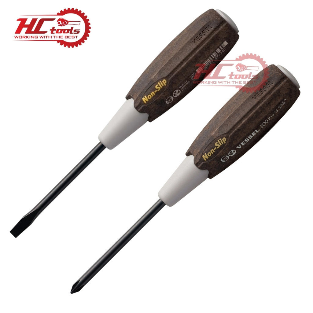 Tua vít cán gỗ chống dầu mỡ 4 cạnh Ph1 dài 182mm Vessel No.300+1x75 Nhật Bản Chính Hãng | HCTOOLSVN