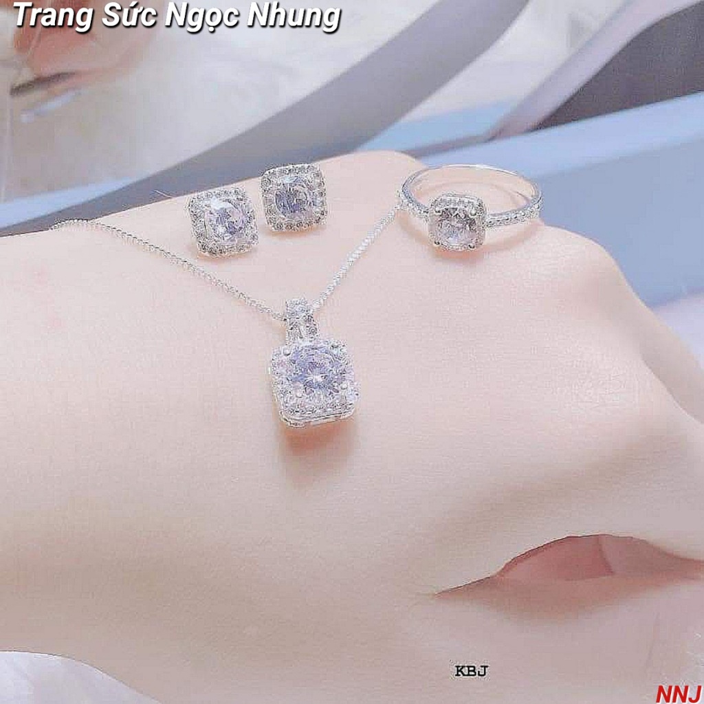 Set bộ bạc ta đá vuông trắng(có dây)-M235