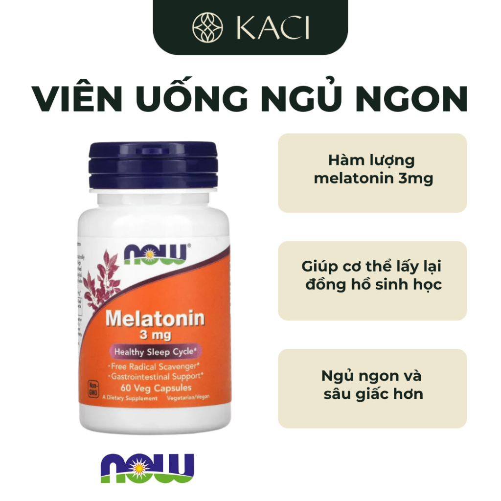 Viên Uống NOW FOODS Melatonin 3mg Hỗ Trợ Ngủ Ngon, Sâu Giấc