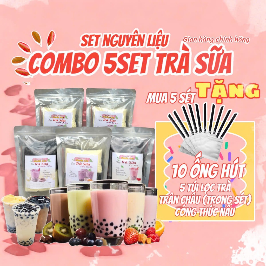 (Chọn vị inbox) Combo 5 Set Trà Sữa Vị Thái Xanh, Dâu, Khoai môn, Việt quất, Socola - Set Trà Sữa Tự