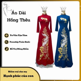 Áo dài mẹ sui  thêu trúc bạch cổ truyền thống đính kết đá và pha lê cao cấp