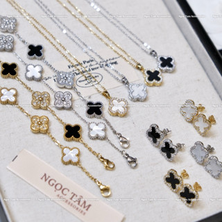 (set 3 món) Dây chuyền titan cỏ bốn lá đính đá không han gỉ, lắc tay cỏ 4 lá thời trang hot