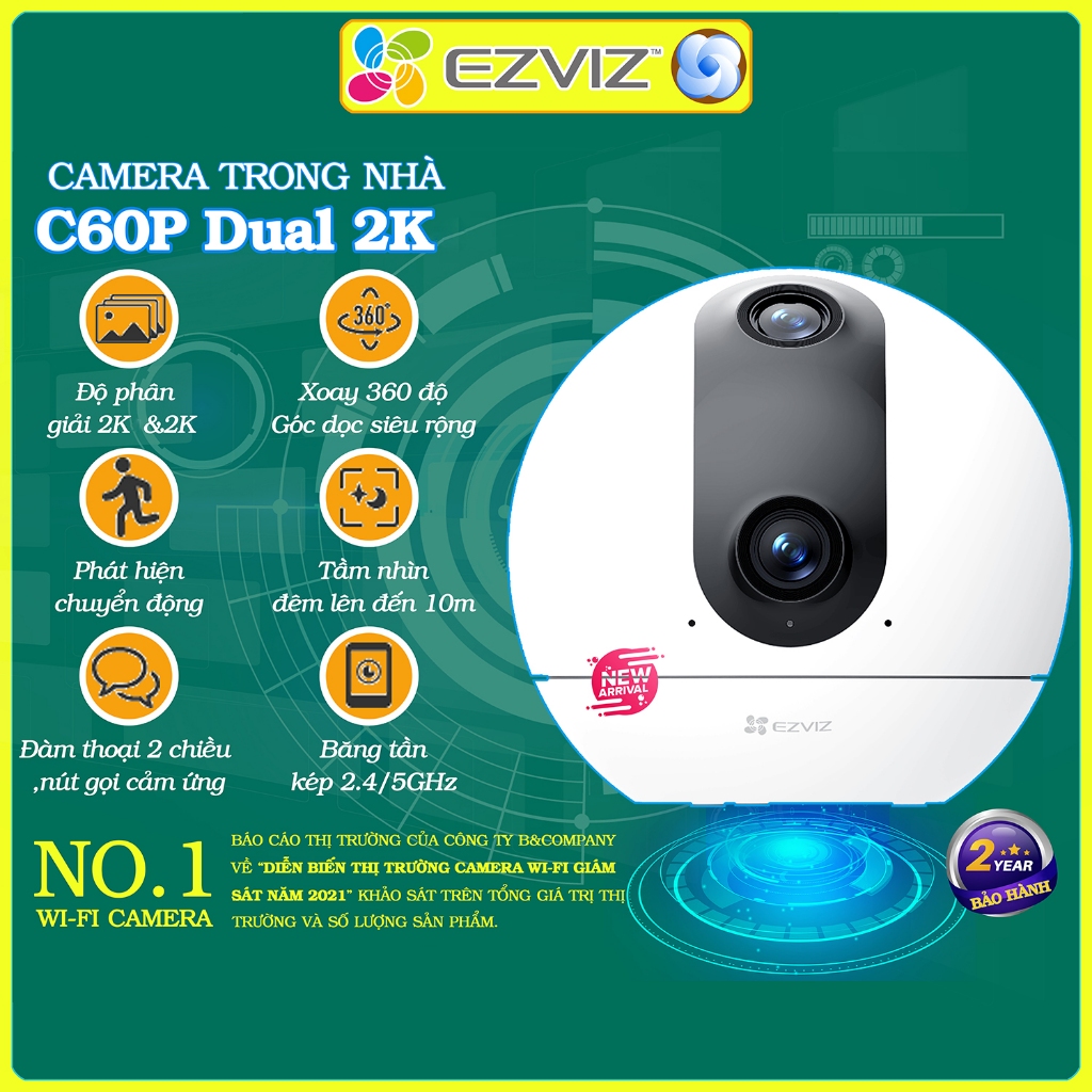 Camera wifi dual Mix, góc dọc siêu rộng, Ezviz C60P 3MP 2K chính hãng, báo động, đàm thoại