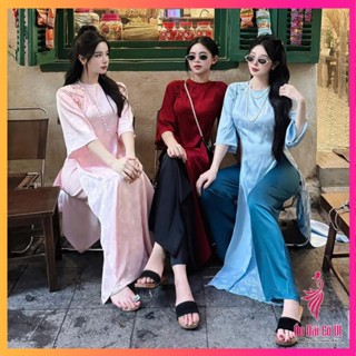 Áo Dài Cách Tân Nữ  Vải Gấm Thanh Chi Dáng Suông Tay Loe Hàng May Sẵn