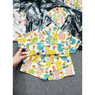 (SOMI-KL)Bộ quần áo sơ mi lụa cho bé họa tiết chú khủng long dễ thương size 6kg-30kg