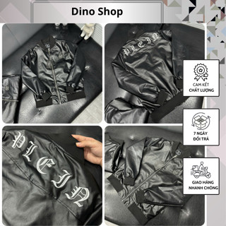   Xu  Áo Khoác Da Bomber Philip.p Plein Phối Khóa Đính Logo Titan Siêu Nét_Áo Da Bomber Nam Chất Da Tàu Bản Scap Hoàn Thi 