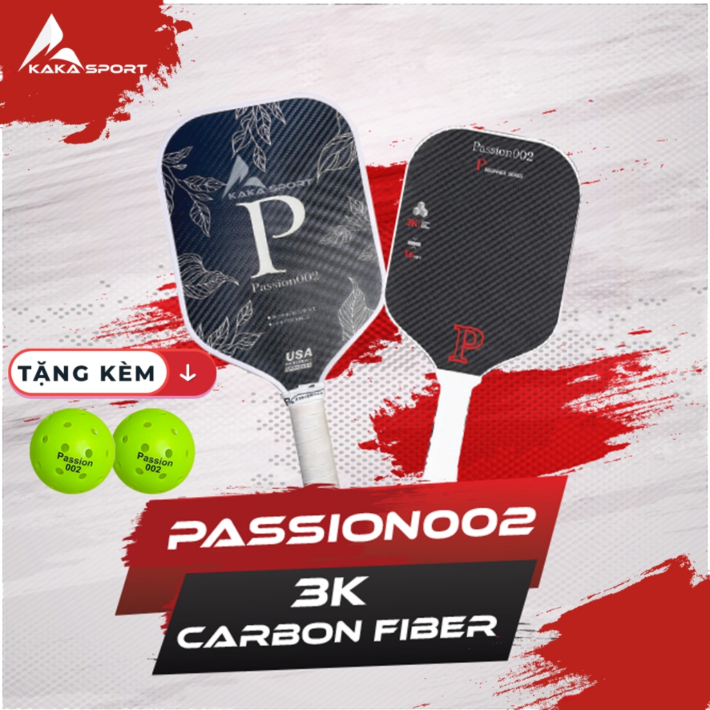 Vợt Pickleball Passion002 3K Carbon Fiber viền trắng chuẩn Hoa Kỳ tặng kèm 2 banh