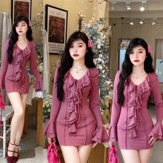 Đầm body phối bèo tay loe
