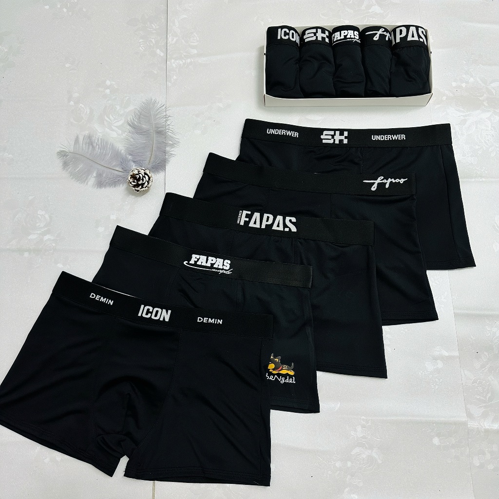 Quần lót nam, quần sịp đùi nam full đen mix mã chất liệu thun lạnh co giãn 4 chiều Menswear Quần Boxer