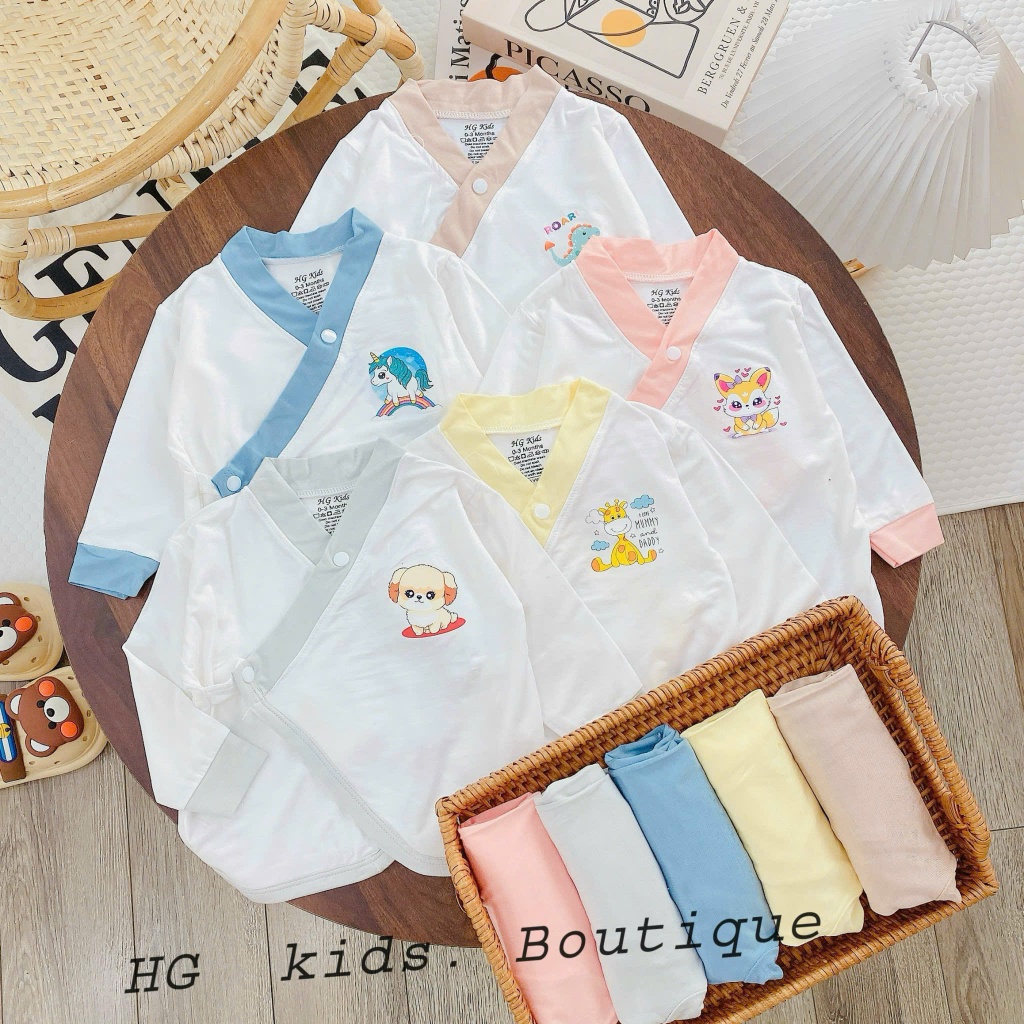 Bộ Sơ Sinh Dài Tay Bé Trai Bé Gái HG Kids Siêu Thoáng Mát Cho Trẻ Từ 0-9 Tháng